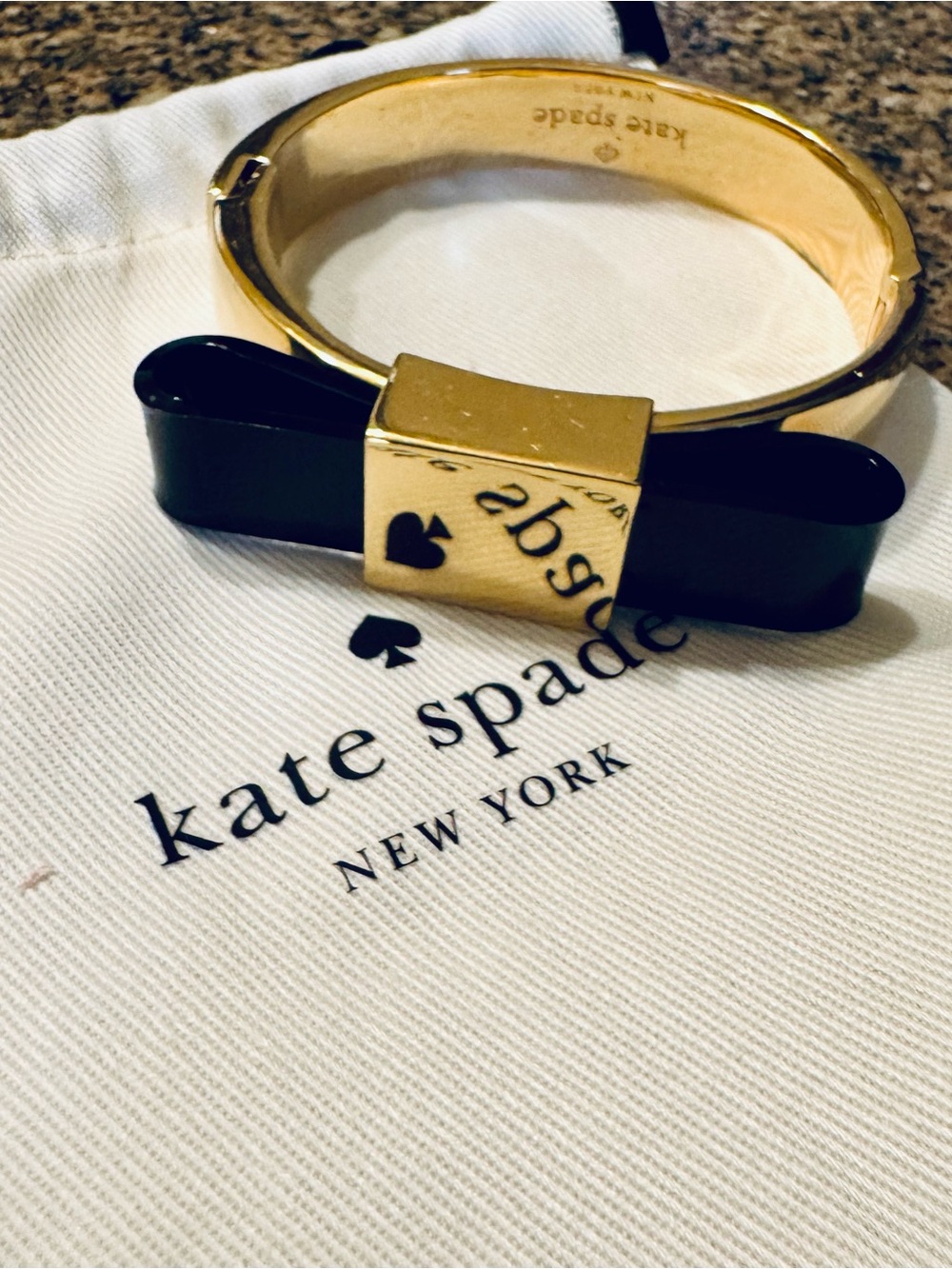kate spade Black and Gold Bow Hinged Bracelet Bangle